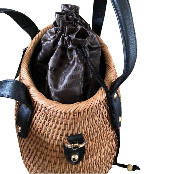 PULICATI Hand Crafted NWT Leather Trim Rattan Satchel Women's Bag - Picture 8 of 10